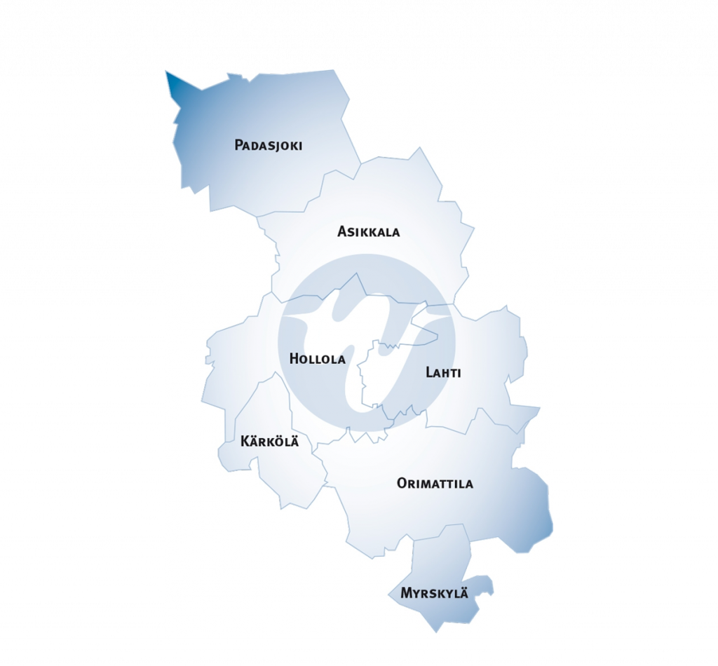 Kuva Wellamo-opiston toimialueen kunnista